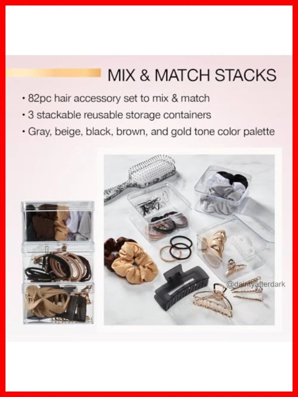 82 Piece Hair Accessory Kit with Stackable Storage - Scrunchie, Claw Clips,